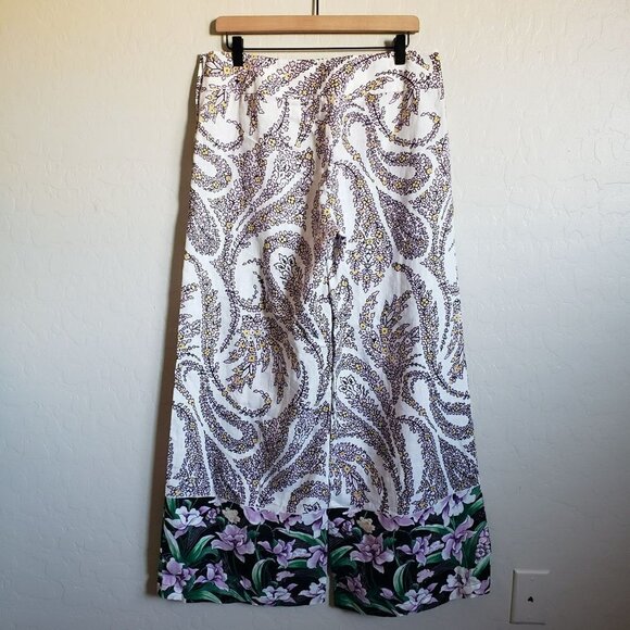 Tahari 100% Linen Boho Tropical Wide Leg Pant Beach Vacation Size Women's Medium - Picture 9 of 11